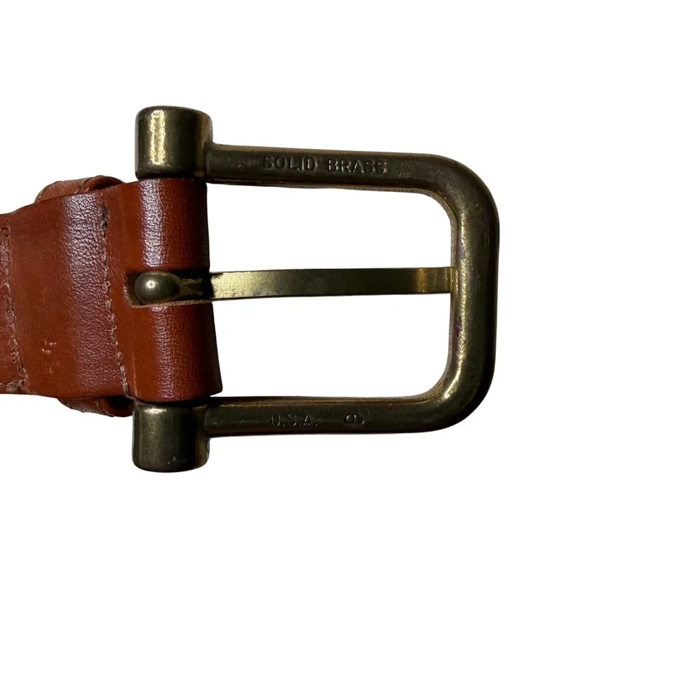 DOONEY & BOURKE Belt Green Brown Woven Leather Brass Men's Size 36 Vintage